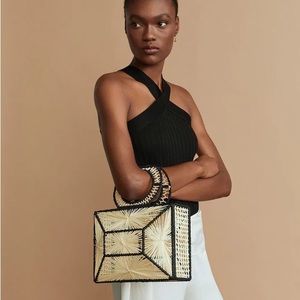 Mango Two Tone Geometric Raffia Bag